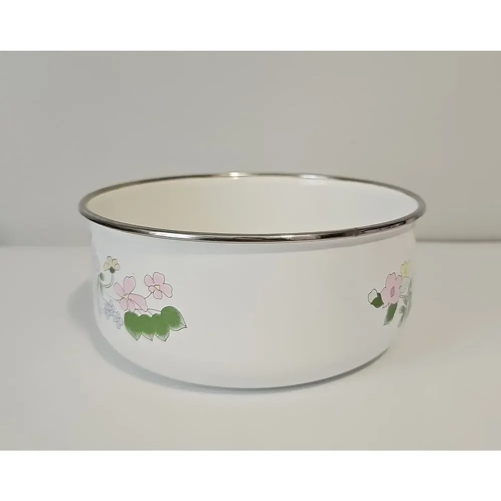 Vintage Kobe Bowls Enamel Pot Cookware Floral Pink Purple Shabby Chic Coquette